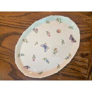 Burton & Burton Morning Meadow Butterfly & Bugs Porcelain Tray 10.5" X 7" Scallo